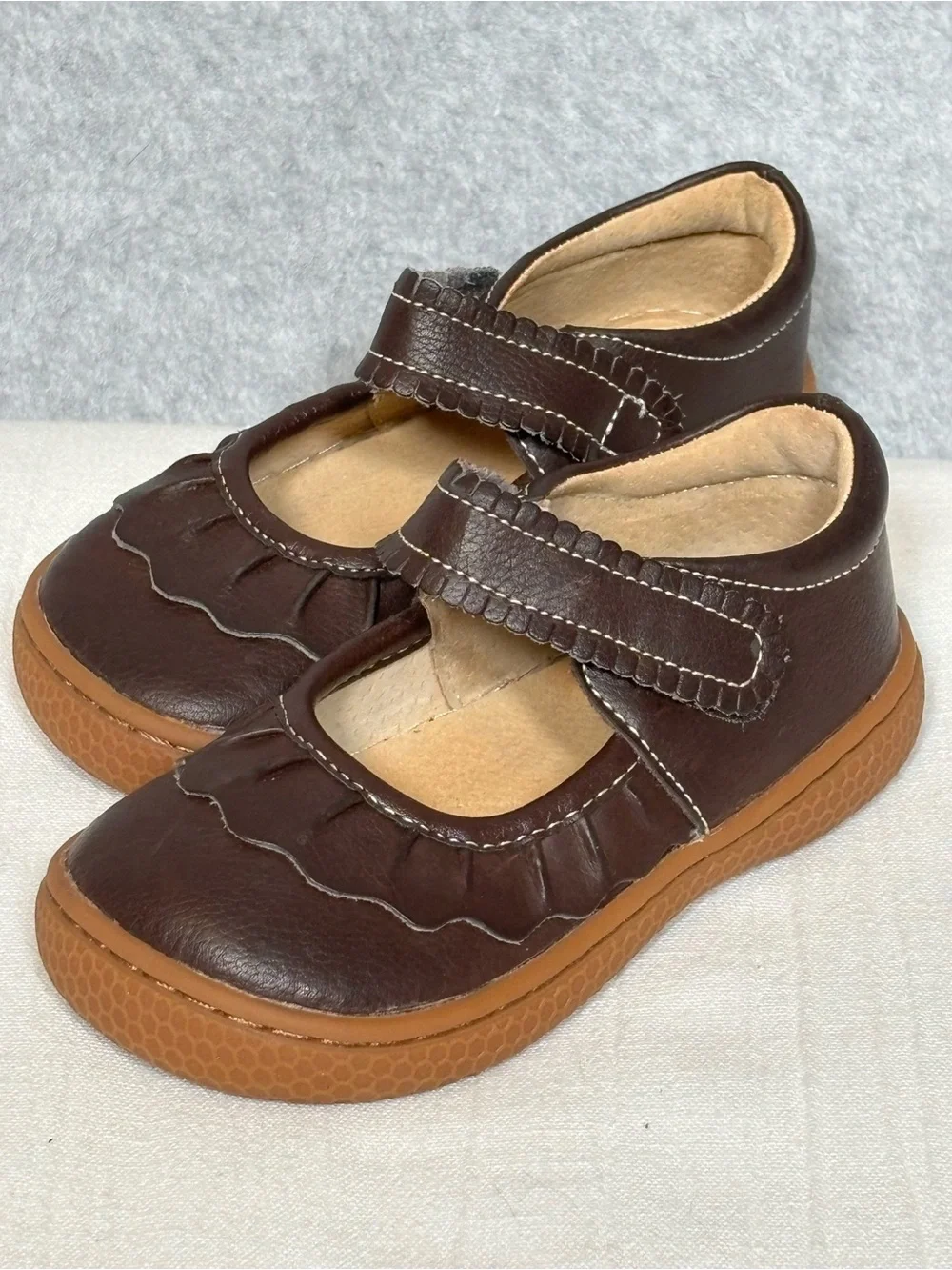 Livie & Luca Ruche Classic Mary Jane Leather Shoes-Mocha Brown-Toddler Girls 8